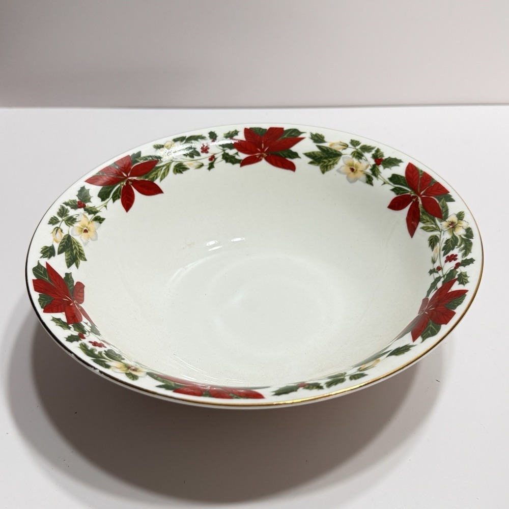 Gibson Poinsettia Christmas Holiday Vegetable Servicing Bowl Large Vtg 9.5"